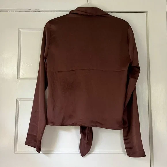 Y2K Express Chocolate Brown Satiny Button Down Shirt - Picture 4 of 5